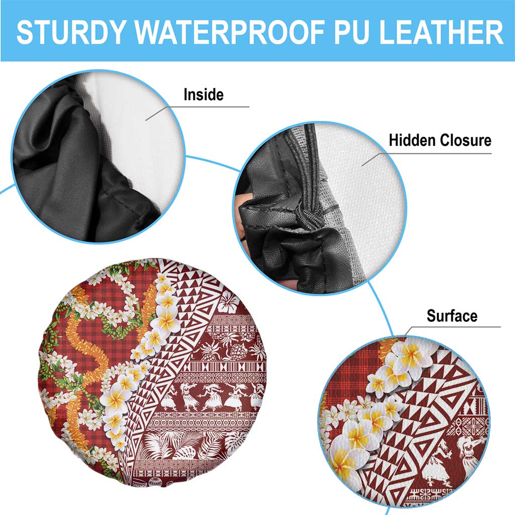 Hawaiian Plumeria Lei Spare Tire Cover Kakau Motifs and Palaka Half Style Red Color LT03 - Polynesian Pride