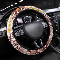 Hawaiian Plumeria Lei Steering Wheel Cover Kakau Motifs and Palaka Half Style Red Color LT03 Universal Fit Red - Polynesian Pride