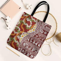 Hawaiian Plumeria Lei Tote Bag Kakau Motifs and Palaka Half Style Red Color LT03 Black Strap One Size Red - Polynesian Pride