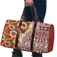 Hawaiian Plumeria Lei Travel Bag Kakau Motifs and Palaka Half Style Red Color LT03 - Polynesian Pride
