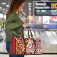Hawaiian Plumeria Lei Travel Bag Kakau Motifs and Palaka Half Style Red Color LT03 - Polynesian Pride