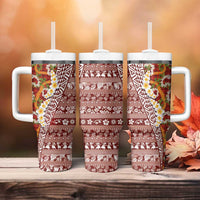 Hawaiian Plumeria Lei Tumbler With Handle Kakau Motifs and Palaka Half Style Red Color LT03 - Polynesian Pride