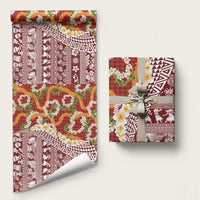 Hawaiian Plumeria Lei Wrapping Paper Kakau Motifs and Palaka Half Style Red Color LT03 58" × 23" Red - Polynesian Pride