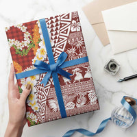 Hawaiian Plumeria Lei Wrapping Paper Kakau Motifs and Palaka Half Style Red Color LT03 - Polynesian Pride