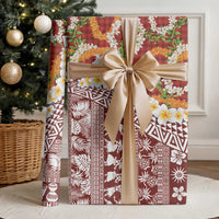 Hawaiian Plumeria Lei Wrapping Paper Kakau Motifs and Palaka Half Style Red Color LT03 - Polynesian Pride