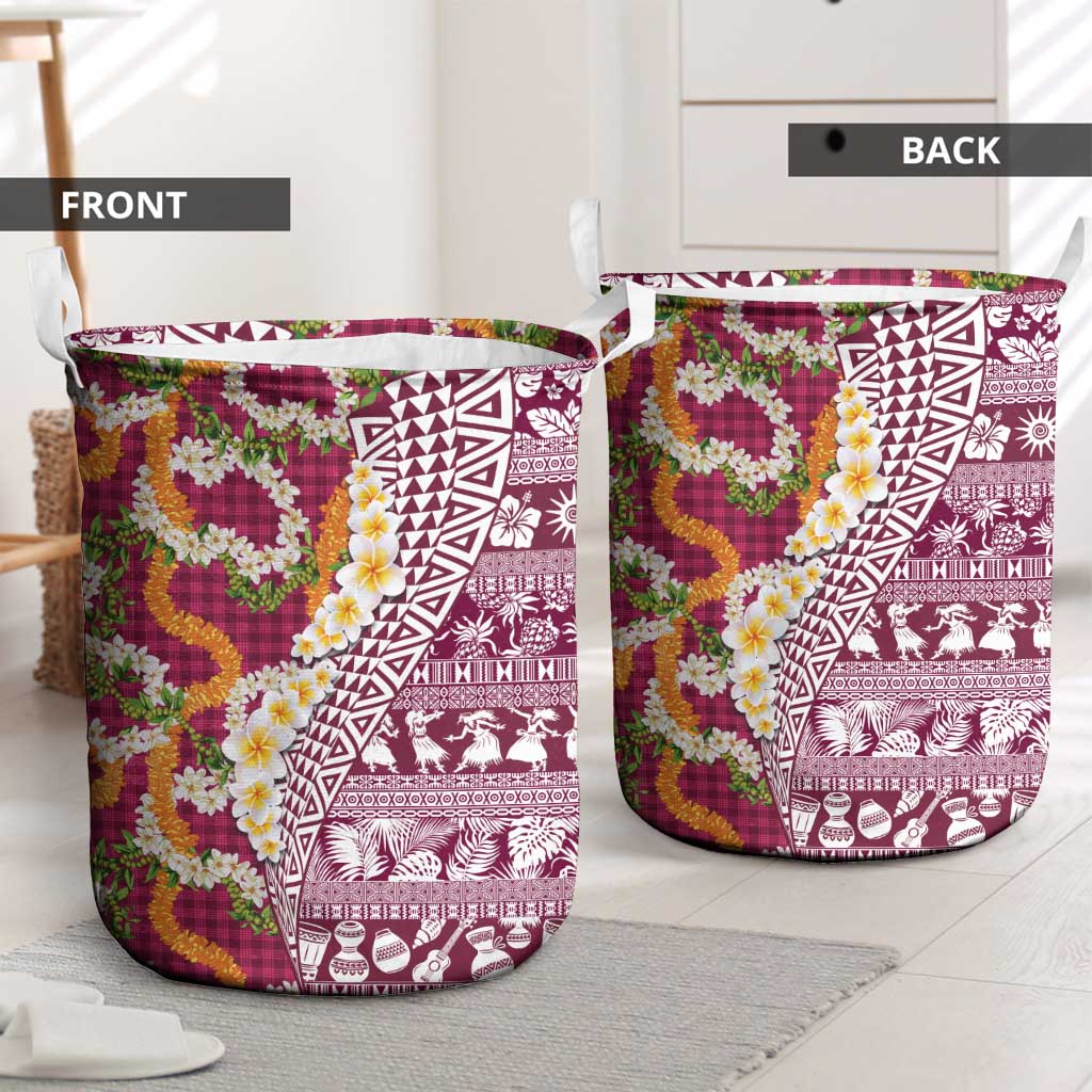 Hawaiian Plumeria Lei Laundry Basket Kakau Motifs and Palaka Half Style Pink Color LT03 - Polynesian Pride