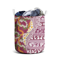 Hawaiian Plumeria Lei Laundry Basket Kakau Motifs and Palaka Half Style Pink Color LT03 - Polynesian Pride