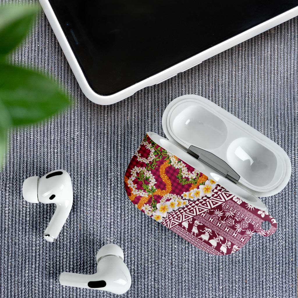 Hawaiian Plumeria Lei AirPods Case Kakau Motifs and Palaka Half Style Pink Color LT03 - Polynesian Pride