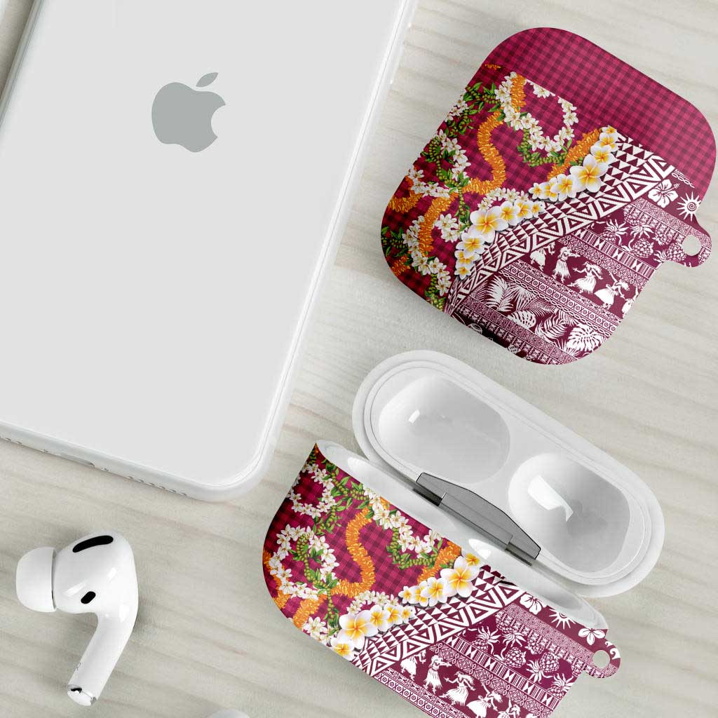 Hawaiian Plumeria Lei AirPods Case Kakau Motifs and Palaka Half Style Pink Color LT03 - Polynesian Pride