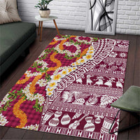 Hawaiian Plumeria Lei Area Rug Kakau Motifs and Palaka Half Style Pink Color LT03 Pink - Polynesian Pride
