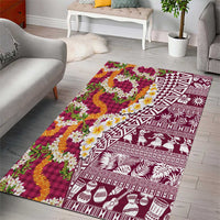 Hawaiian Plumeria Lei Area Rug Kakau Motifs and Palaka Half Style Pink Color LT03 - Polynesian Pride