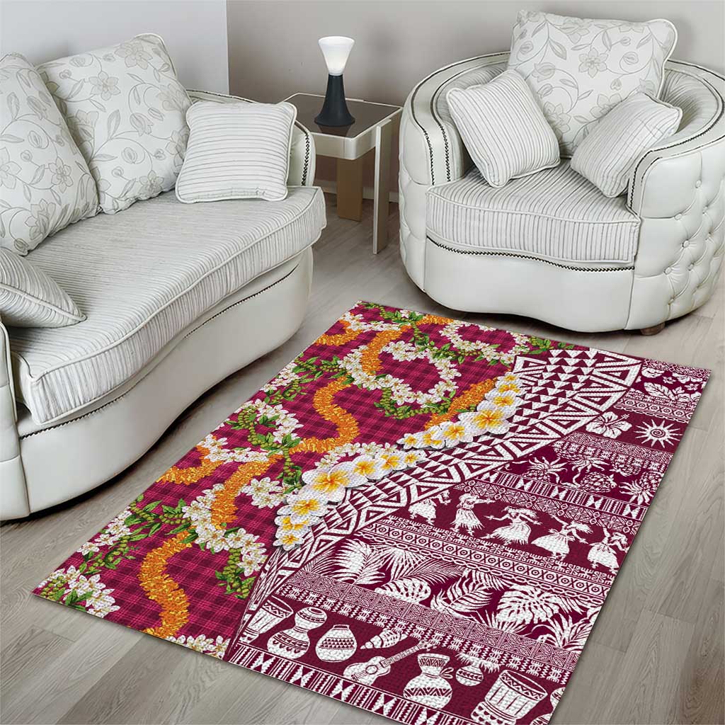 Hawaiian Plumeria Lei Area Rug Kakau Motifs and Palaka Half Style Pink Color LT03 - Polynesian Pride