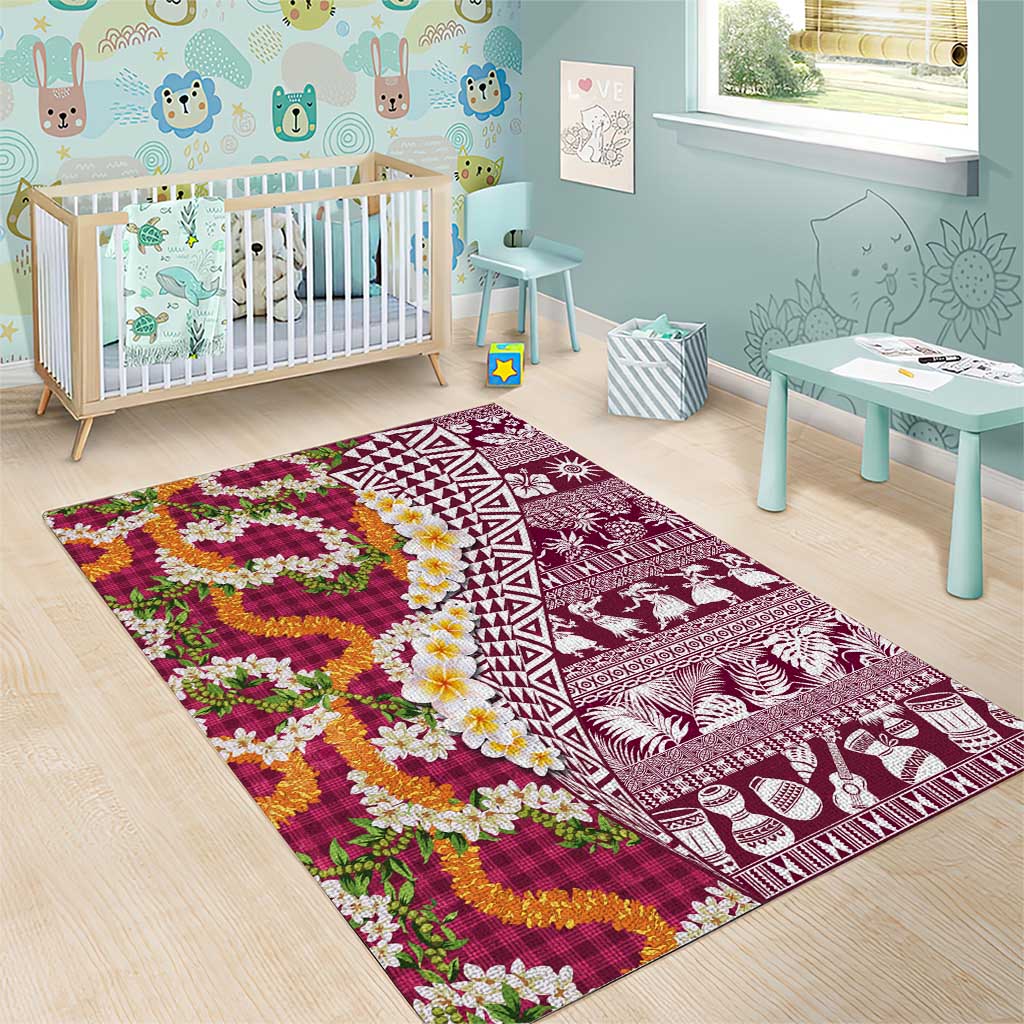 Hawaiian Plumeria Lei Area Rug Kakau Motifs and Palaka Half Style Pink Color LT03 - Polynesian Pride