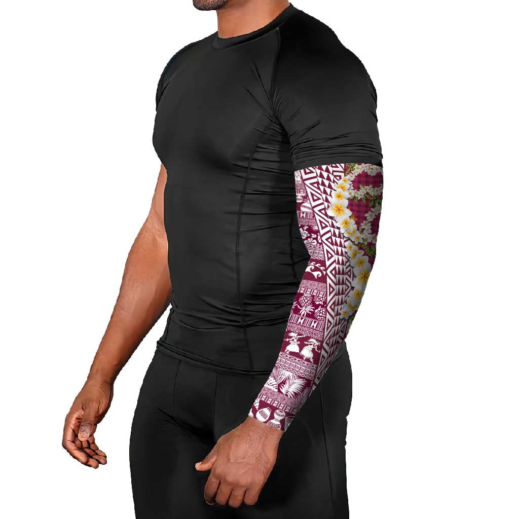 Hawaiian Plumeria Lei Arm Sleeves Kakau Motifs and Palaka Half Style Pink Color LT03 - Polynesian Pride