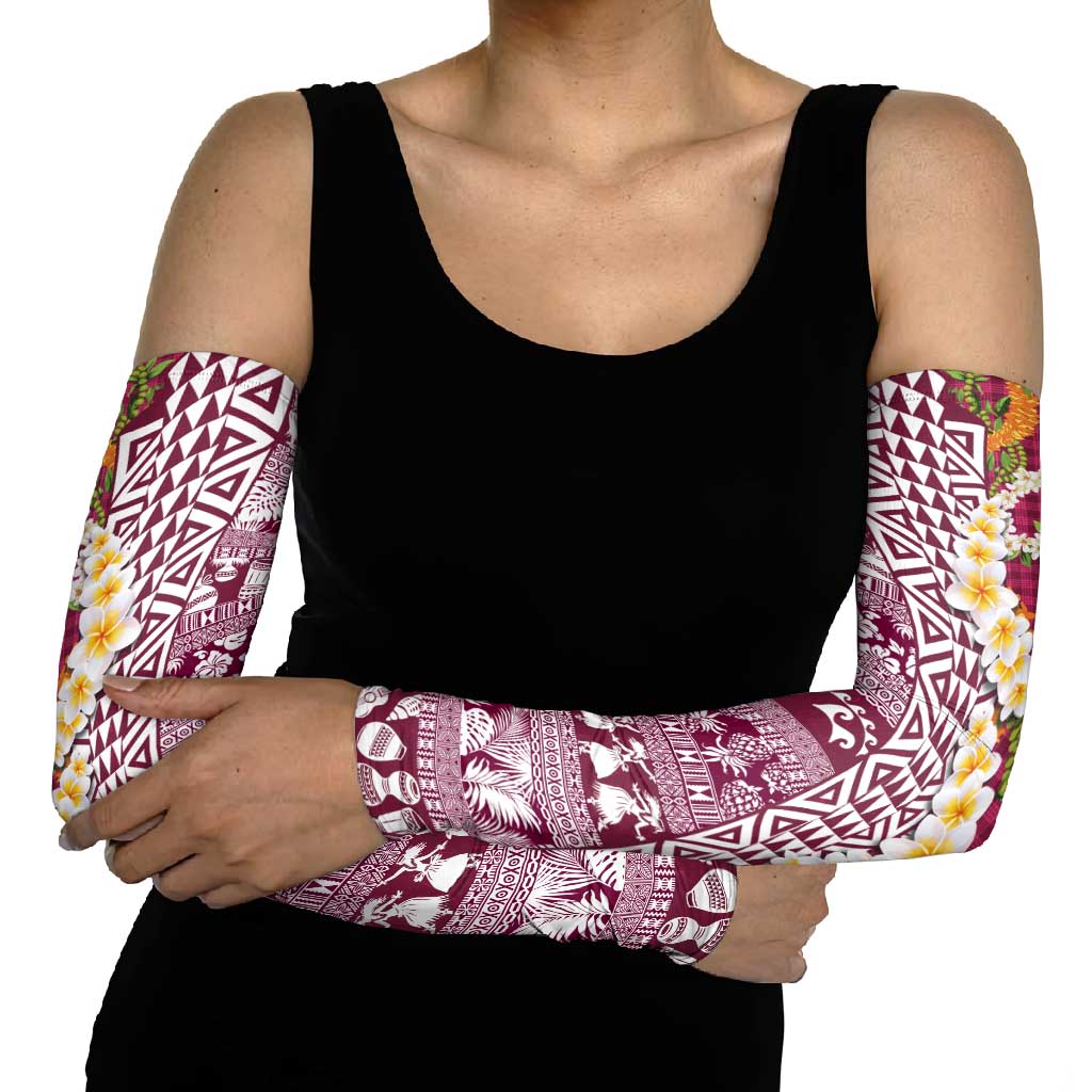 Hawaiian Plumeria Lei Arm Sleeves Kakau Motifs and Palaka Half Style Pink Color LT03 - Polynesian Pride