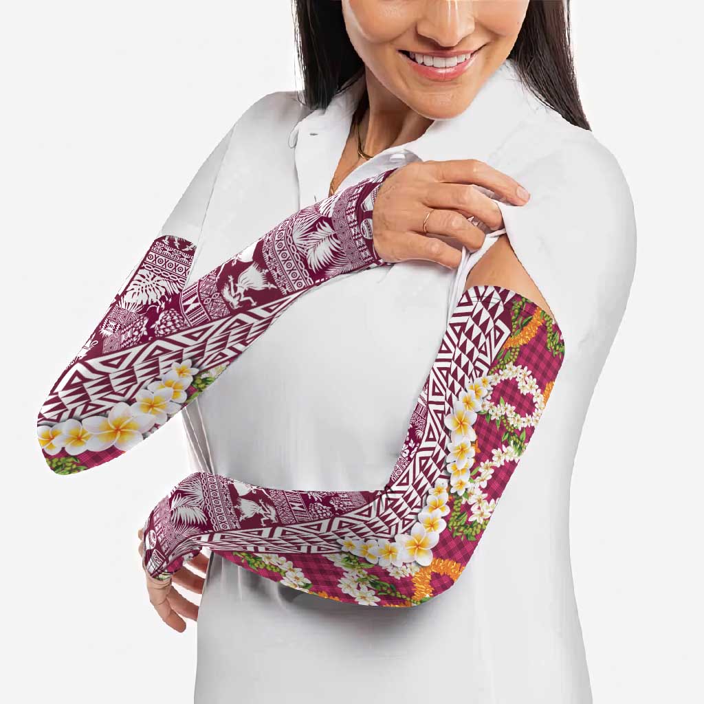 Hawaiian Plumeria Lei Arm Sleeves Kakau Motifs and Palaka Half Style Pink Color LT03 - Polynesian Pride