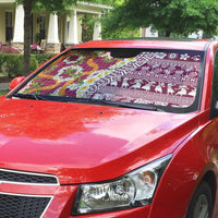 Hawaiian Plumeria Lei Auto Sun Shade Kakau Motifs and Palaka Half Style Pink Color LT03 - Polynesian Pride
