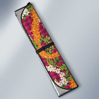 Hawaiian Plumeria Lei Auto Sun Shade Kakau Motifs and Palaka Half Style Pink Color LT03 - Polynesian Pride