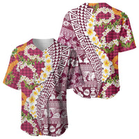 Hawaiian Plumeria Lei Baseball Jersey Kakau Motifs and Palaka Half Style Pink Color LT03 - Polynesian Pride