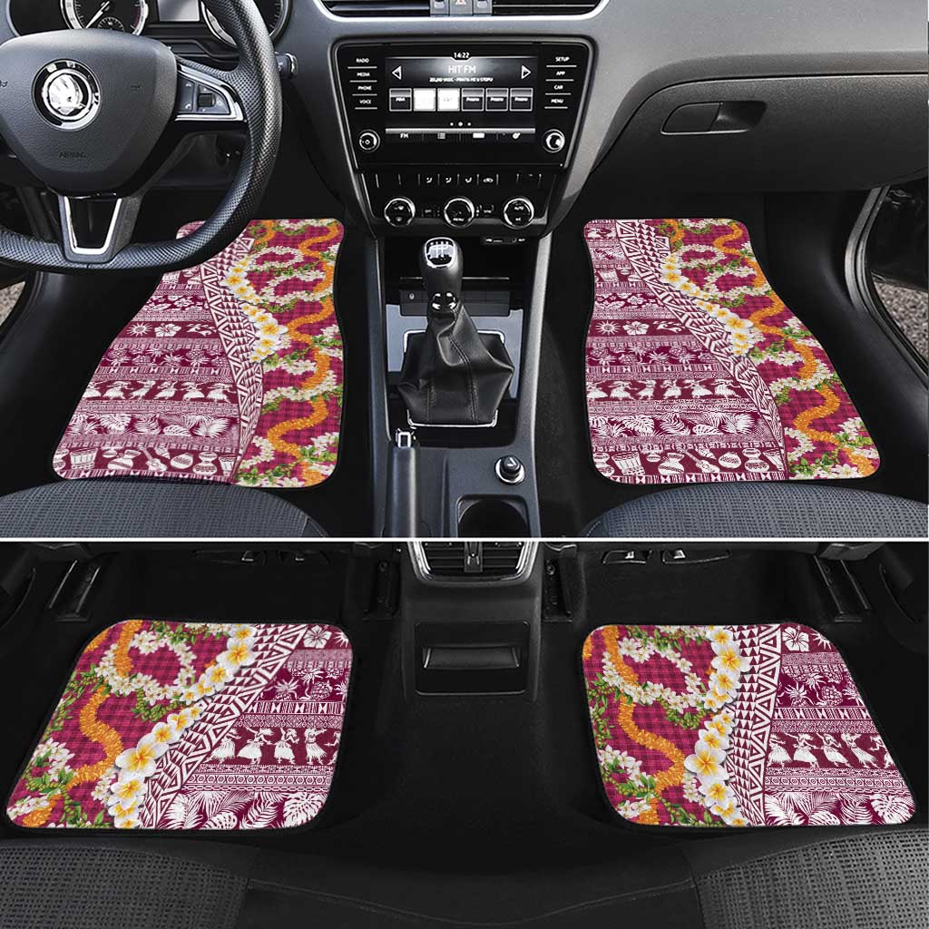 Hawaiian Plumeria Lei Car Mats Kakau Motifs and Palaka Half Style Pink Color - Polynesian Pride