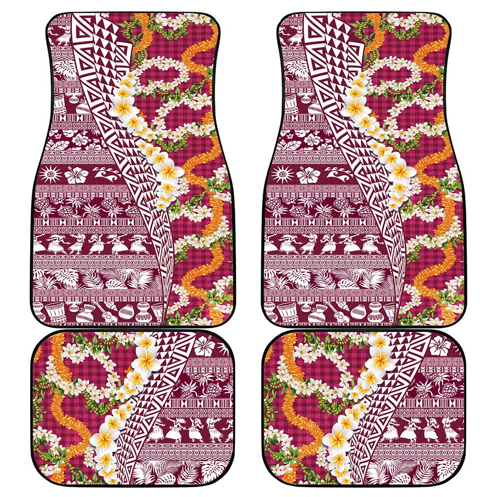 Hawaiian Plumeria Lei Car Mats Kakau Motifs and Palaka Half Style Pink Color LT03 - Polynesian Pride