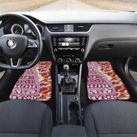 Hawaiian Plumeria Lei Car Mats Kakau Motifs and Palaka Half Style Pink Color LT03 Set 2pcs - Front Pink - Polynesian Pride