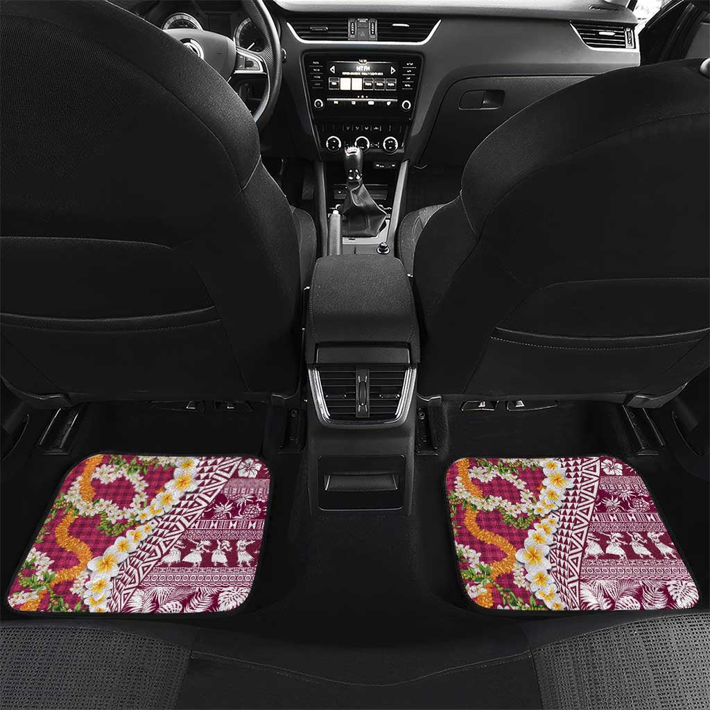 Hawaiian Plumeria Lei Car Mats Kakau Motifs and Palaka Half Style Pink Color LT03 Set 2pcs - Back Pink - Polynesian Pride