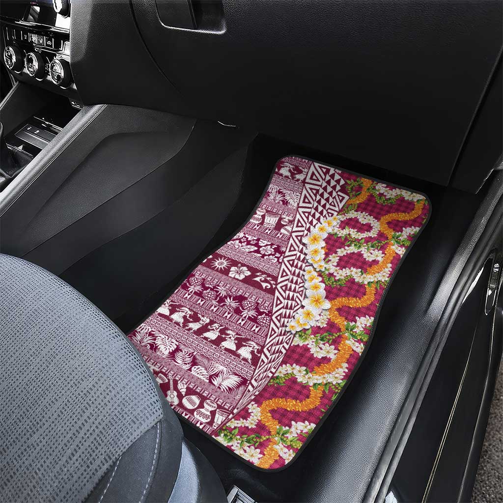 Hawaiian Plumeria Lei Car Mats Kakau Motifs and Palaka Half Style Pink Color LT03 - Polynesian Pride