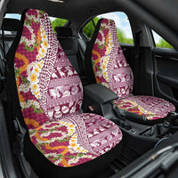 Hawaiian Plumeria Lei Car Seat Cover Kakau Motifs and Palaka Half Style Pink Color LT03 One Size Pink - Polynesian Pride