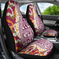 Hawaiian Plumeria Lei Car Seat Cover Kakau Motifs and Palaka Half Style Pink Color LT03 - Polynesian Pride