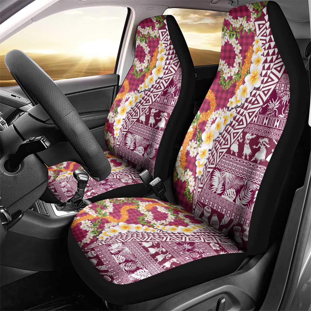 Hawaiian Plumeria Lei Car Seat Cover Kakau Motifs and Palaka Half Style Pink Color LT03 - Polynesian Pride
