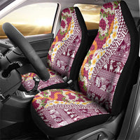 Hawaiian Plumeria Lei Car Seat Cover Kakau Motifs and Palaka Half Style Pink Color LT03 - Polynesian Pride
