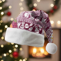 Hawaiian Plumeria Lei Christmas Santa Hat Kakau Motifs and Palaka Half Style Pink Color LT03 Without Fur Pink - Polynesian Pride