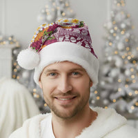Hawaiian Plumeria Lei Christmas Santa Hat Kakau Motifs and Palaka Half Style Pink Color LT03 - Polynesian Pride