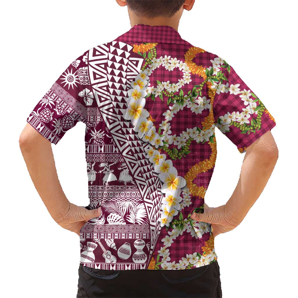 Hawaiian Plumeria Lei Family Matching Mermaid Dress and Hawaiian Shirt Kakau Motifs and Palaka Half Style Pink Color LT03 - Polynesian Pride