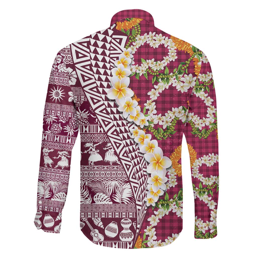 Hawaiian Plumeria Lei Family Matching Off Shoulder Maxi Dress and Hawaiian Shirt Kakau Motifs and Palaka Half Style Pink Color LT03 - Polynesian Pride