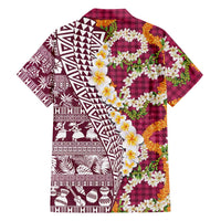 Hawaiian Plumeria Lei Family Matching Off Shoulder Short Dress and Hawaiian Shirt Kakau Motifs and Palaka Half Style Pink Color LT03 - Polynesian Pride