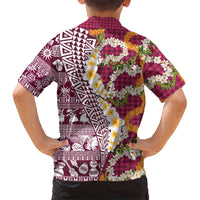 Hawaiian Plumeria Lei Family Matching Puletasi and Hawaiian Shirt Kakau Motifs and Palaka Half Style Pink Color LT03 - Polynesian Pride