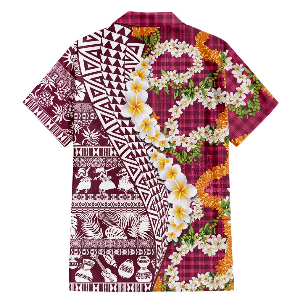 Hawaiian Plumeria Lei Family Matching Summer Maxi Dress and Hawaiian Shirt Kakau Motifs and Palaka Half Style Pink Color LT03 - Polynesian Pride