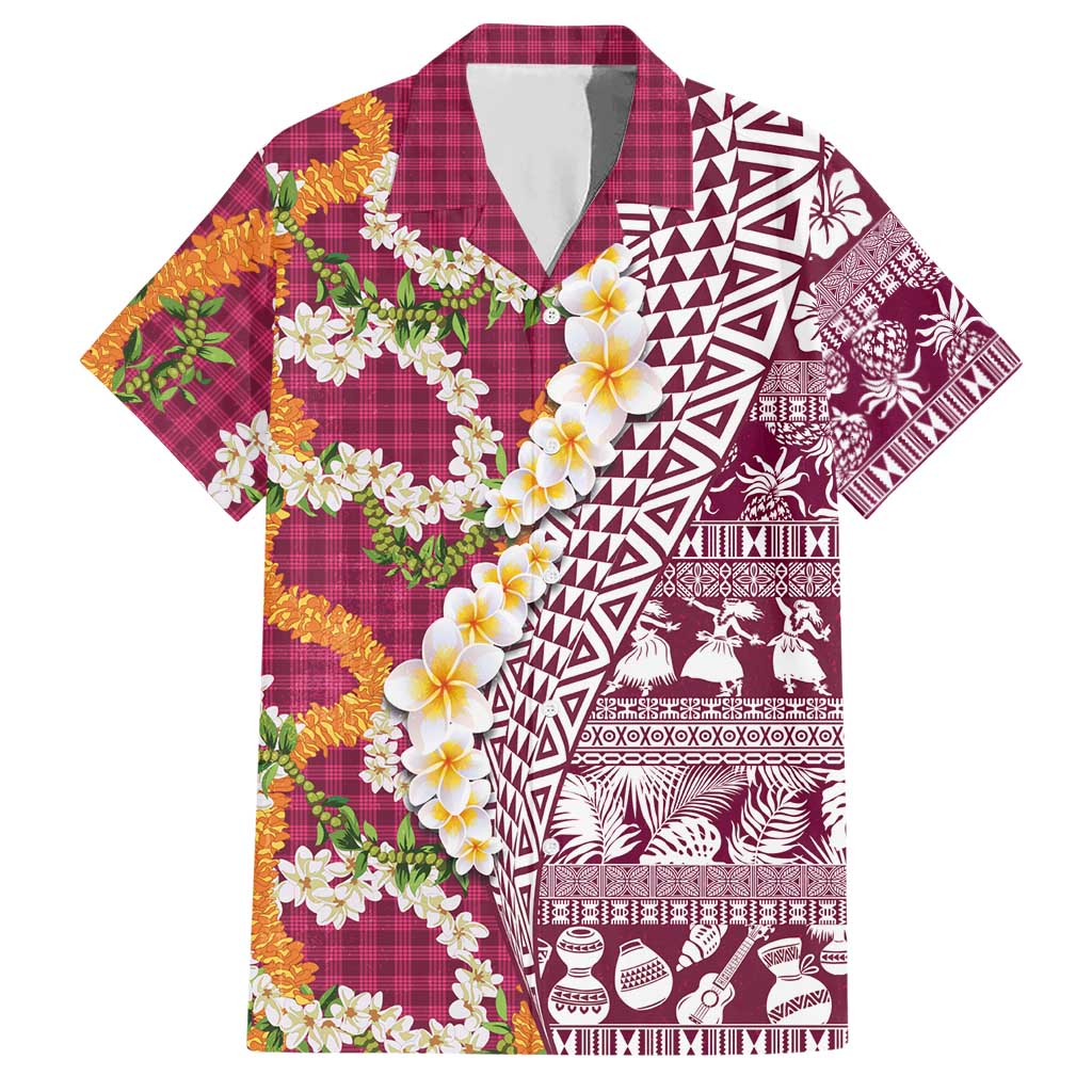 Hawaiian Plumeria Lei Hawaiian Shirt Kakau Motifs and Palaka Half Style Pink Color LT03 Pink - Polynesian Pride