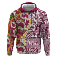 Hawaiian Plumeria Lei Hoodie Kakau Motifs and Palaka Half Style Pink Color LT03 Pullover Hoodie Pink - Polynesian Pride