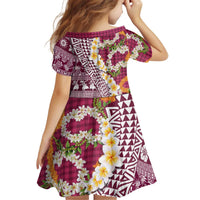 Hawaiian Plumeria Lei Kid Short Sleeve Dress Kakau Motifs and Palaka Half Style Pink Color LT03 - Polynesian Pride