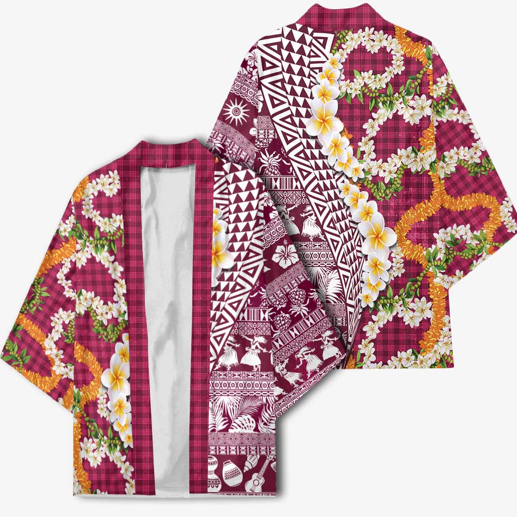 Hawaiian Plumeria Lei Kimono Kakau Motifs and Palaka Half Style Pink Color LT03 - Polynesian Pride