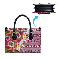 Hawaiian Plumeria Lei Leather Bag Kakau Motifs and Palaka Half Style Pink Color LT03 - Polynesian Pride