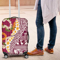 Hawaiian Plumeria Lei Luggage Cover Kakau Motifs and Palaka Half Style Pink Color LT03 Pink - Polynesian Pride