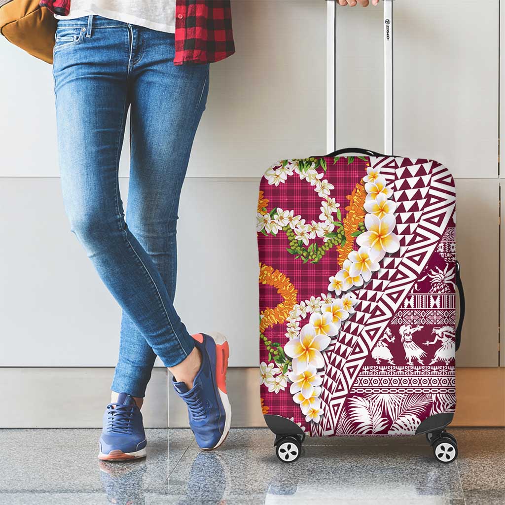 Hawaiian Plumeria Lei Luggage Cover Kakau Motifs and Palaka Half Style Pink Color LT03 - Polynesian Pride