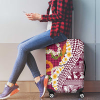 Hawaiian Plumeria Lei Luggage Cover Kakau Motifs and Palaka Half Style Pink Color LT03 - Polynesian Pride