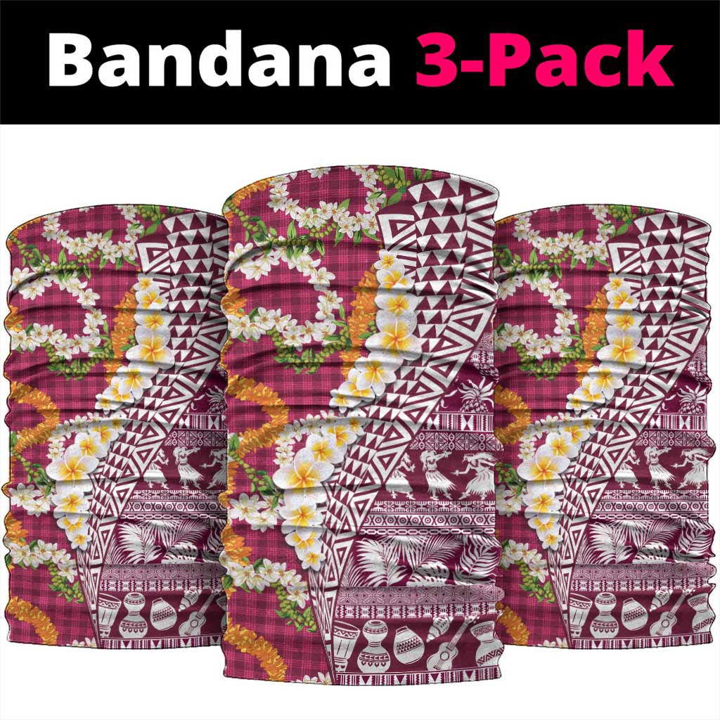 Hawaiian Plumeria Lei Neck Gaiter Kakau Motifs and Palaka Half Style Pink Color LT03 package One Size: 25*50cm Pink - Polynesian Pride