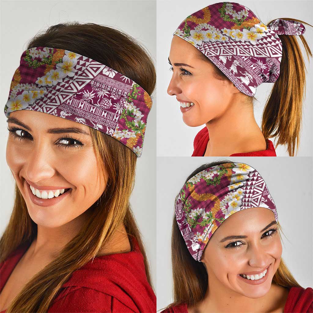 Hawaiian Plumeria Lei Neck Gaiter Kakau Motifs and Palaka Half Style Pink Color LT03 - Polynesian Pride