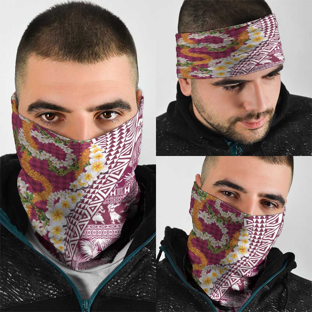 Hawaiian Plumeria Lei Neck Gaiter Kakau Motifs and Palaka Half Style Pink Color LT03 - Polynesian Pride